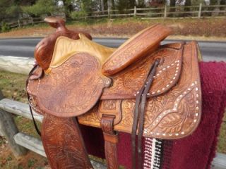 15 Seat Used Vintage Tex Tan Hereford Brand Tooled Western Saddle