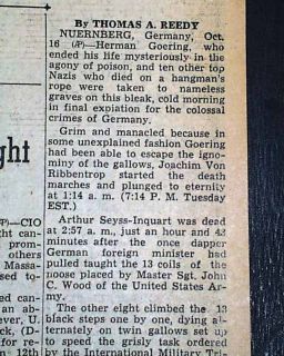  WWII Criminals Hangings HERMANN GOERING SUICIDE 1946 Old Newspapers