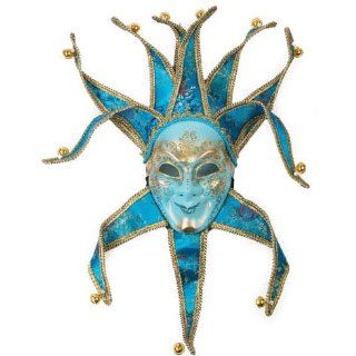 Light Blue Jester Venetian Mask With Bells   Loftus