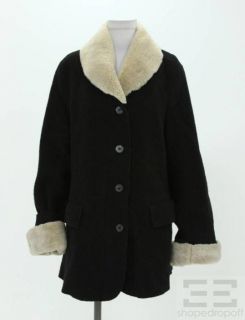 Hilary Radley Black Wool Shearling Collar Coat Size 4