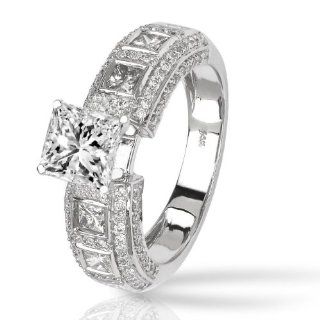  Princess Cut And Pave Set Round Diamonds Engagement Rin with a 1.51