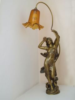 Art Nouveau lady table lamp Hippolyte Francois Moreau 1832 1927