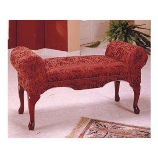 Red Fabric Arm Bench w/ Cherry Wood Legs