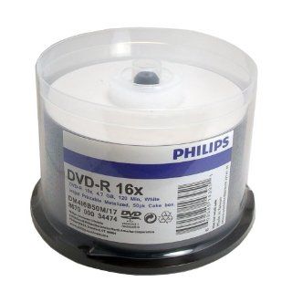 Philips Brand Blank DVD R 16x Disc, 50 Pack. White Inkjet