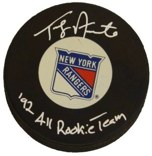 Tony Amonte signed New York Rangers logo hockey puck with 92 All