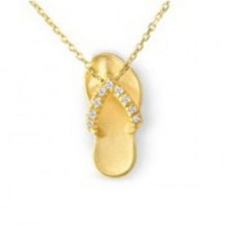 NA Hoku Sandal Flip Flop Slipper Gold Pendant Diamond Chain 14k Yellow
