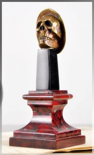  1918 WWI Memento Mori Bronze Skull on Column by E Hoffer Signed