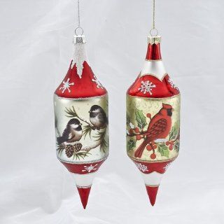 7.25 PAINTED SPINDLE W/BIRD PATTERN ORNAMENT SET OF 2