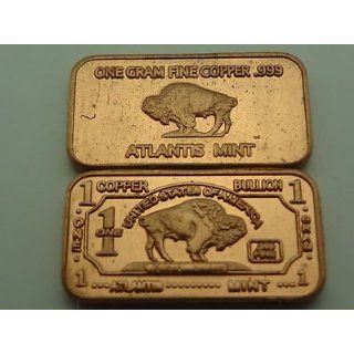 Lot of 100 X 1 Gram Copper Buffalo Bullion Bar .999 fine