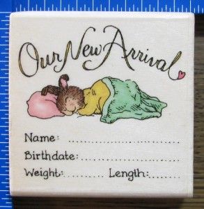 Holly Pond Hill Rubber Stamp Bunny Baby Birth Announcement Arrival New