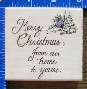 Holly Pond Hill Rubber Stamp Merry Christmas Home Snowy Tree House x