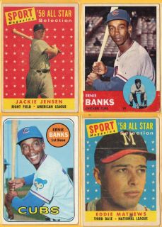 Koufax Fox Spahn Banks Mathews 8 card lot 1958 1963 1969 Topps