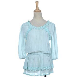 Anna Kaci S/M Fit Baby Blue Sheer Embroidered Rose Trim