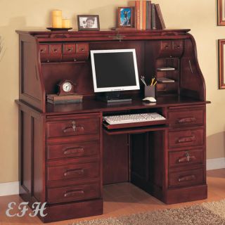 Winston Cherry Wood Roll Top Home Office Computer Desk