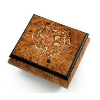 Harmonious Musical Jewelry Box with Flower & Double Heart Outline Wood