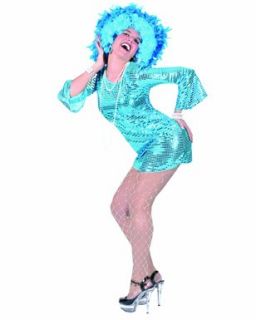 Blue 70s Disco Babe Adult Costume Standard Size 10 12
