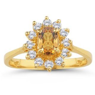 0.72 Cts Diamond & 4.01 Cts Citrine Ring in 18K Yellow