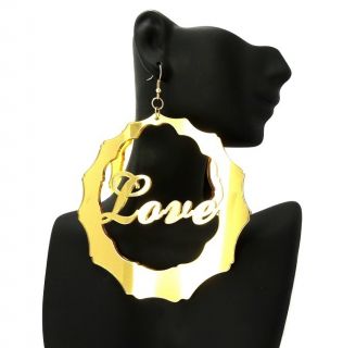   Inspired Gold LOVE Mirror Bamboo Hoops Earrings Basketball Wives