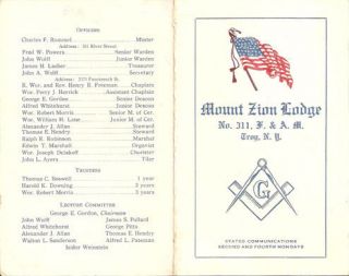 Mount Zion Lodge No 311 Troy NY Masons Fraternal ORG Folder WW I Era