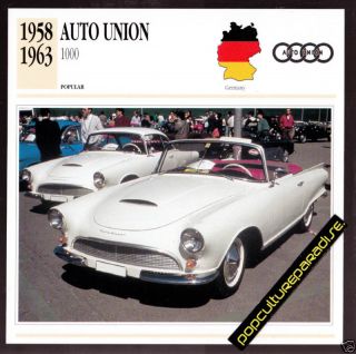 1958 1963 Auto Union 1000 Audi DKW Horch Car Photo Card