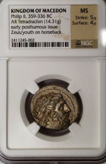 Philip II 359BC Superb Ancient Silver Greek Coin NGC MS