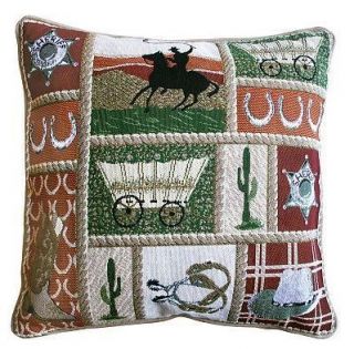 Cowboy Boots Horse Horseshoe Cactus Western Accent Tapestry Throw
