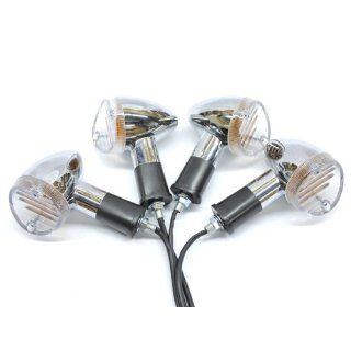 Motorcycle 4 pcs Chrome Mini Clear Bullet Turn Signals Fits Metric