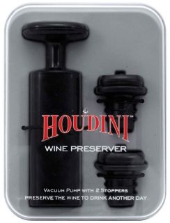 Houdini Wine Preserver Vacuum Pump 2 Stoppers Great Gift