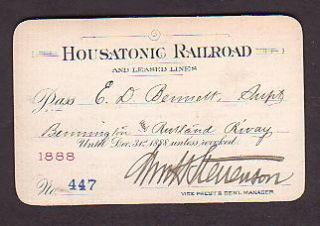 Railroad Pass 1888 Housatonic Railroad RR