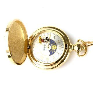 Mickey Mouse Pocket Watch Cover with Chain Classic Gold Tone Design