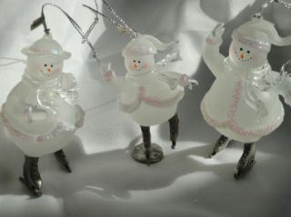  House of Lloyd Skating Snowman Ornaments Set of 3 Plastic Metal Skates