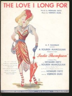 Sadie Thompson 1944 The Love I Long for Broadway Vintage Sheet Music