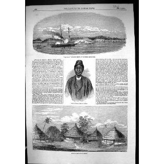 Antique Print of 1853 Teazer Ship Attacking Medina Sierra