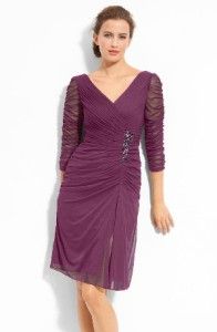 Adrianna Papell Purple Embellished Ruched Mesh Dress Petite Size 8P