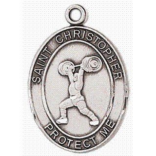 Mens Weightlifting Medal   Sterling Silver with 24 Inch