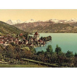 Vintage Travel Poster   Oberhofen village Bernese Oberland
