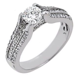 14K White Gold Round Diamond Brilliant Cut Engagement Ring Cathedral