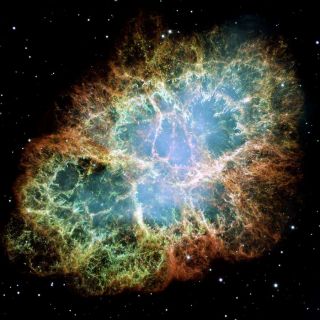 The famous Crab Nebula, as seen from the Hubble Space Telescope