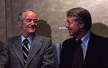 Senator Hubert Humphrey with President Jimmy Carter aboard Air