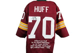 Sam Huff Autographed Washington Redskins Stat Jersey JSA Witnessed COA