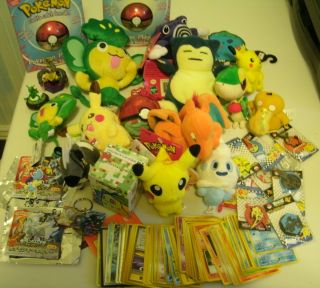 Big Pokemon lot plush toys figures trading cards Pikachu Snivy Pansage