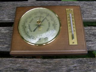 Antique Huger Square Wood Thermometer Barometer Germany