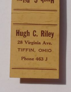 1940s Matchbook Hugh C Riley Lincoln Life Co Tiffin Oh