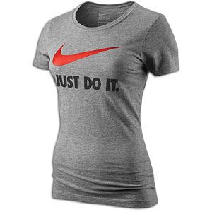 Nike Just Do It Swoosh S/S T Shirt   Womens   Grey Heather/Sunburst