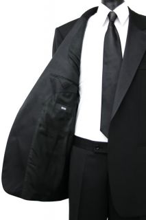 Hugo Boss Mens Tuxedo With Vest Solid Black Flat Front Fellini Nero