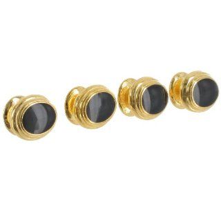 Mens Shirt Studs Classic Oval Black Gold Plated Push