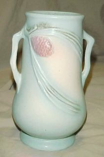RARE Vintage Hull Pottery Pine Cone 2 Handled Vase 1930s Blue