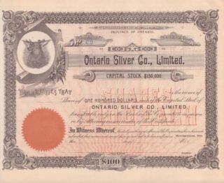 Humberstone on Canada Ontario Silver Co Stock Cert