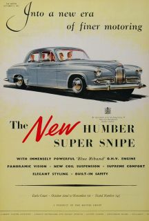 1952 Ad Vintage Blue Humber Super Snipe British Car   ORIGINAL