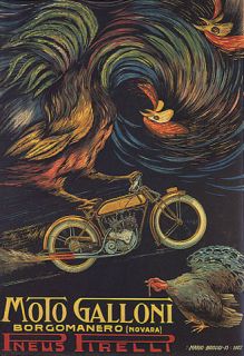 ITALY GALONNI MOTORCYCLE PIRELLI ROOSTER TURKEY BIKE VINTAGE POSTER